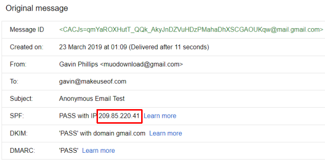 IP-Adresse der Google Mail-Ablaufverfolgung