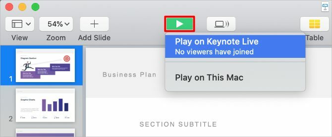 Keynote Play-Taste mit Keynote Live-Option