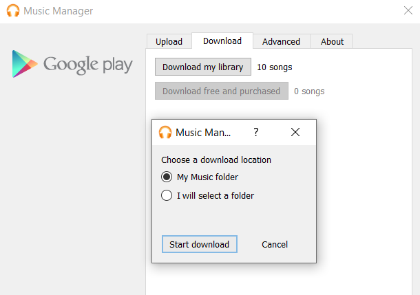 Download-Seite für Google Music Manager