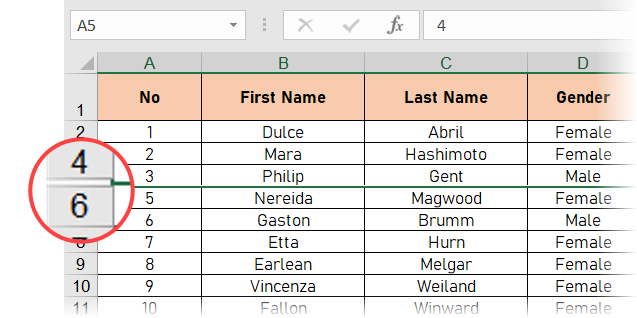 In Excel-Markierungen ausgeblendete Zeilen