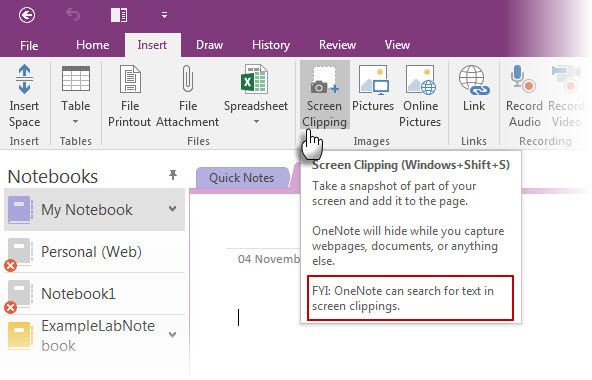 OneNote-Bildschirmausschnitt