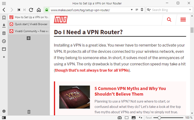 Vivaldi Browser-Tipps - Verwenden Sie Registerkarten in der Seitenleiste