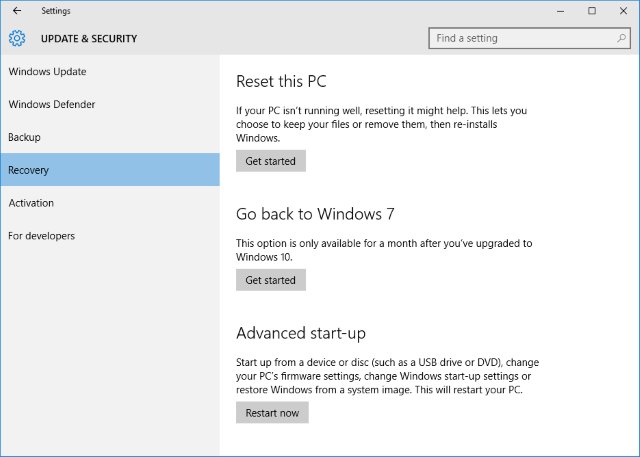 Windows 10-Wiederherstellung