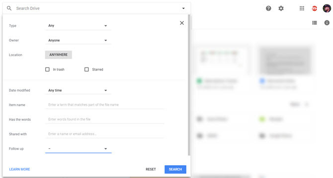 Google Drive-Suchfilter