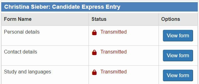 Canada Express Anmeldeformulare