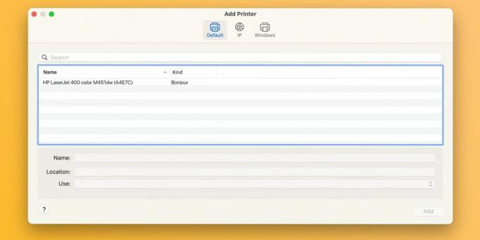 Dialogfeld „Drucker hinzufügen“ in den Systemeinstellungen von macOS Sonoma