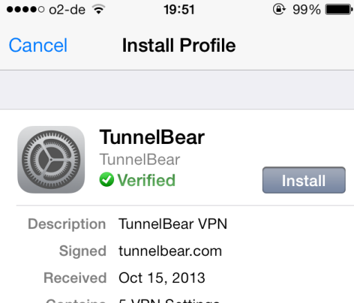 Richten Sie mit Tunnelbear tunnelbear5 in wenigen Minuten ein VPN auf Ihrem iPhone ein