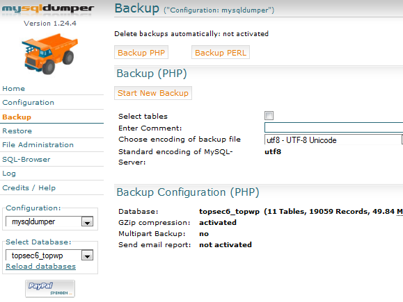 So sichern Sie Ihre große MySQL-Datenbank regelmäßig mit MySQLDumper sqldump9