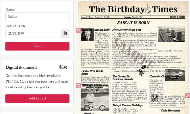 Erstellen Sie eine gefälschte Zeitung Ihres Geburtsdatums bei The Birthday Times