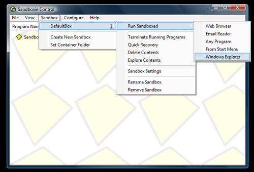 SandBoxie - Führen Sie den Windows Explorer in einer sicheren Umgebung aus