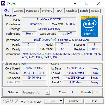 CPU-Z Windows-Diagnoseübersicht