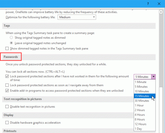 Kennwortoptionen in OneNote 2016