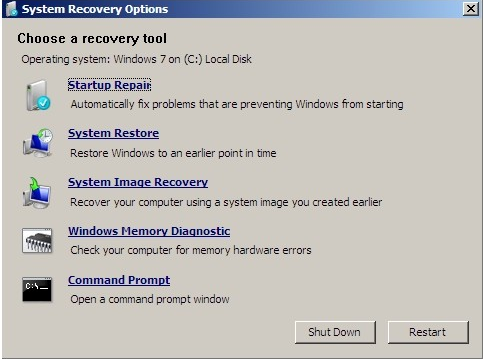Windows-Systemwiederherstellungsoptionen