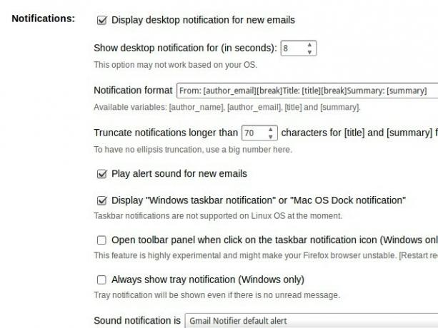 Google Mail-Notifier-Einstellungen