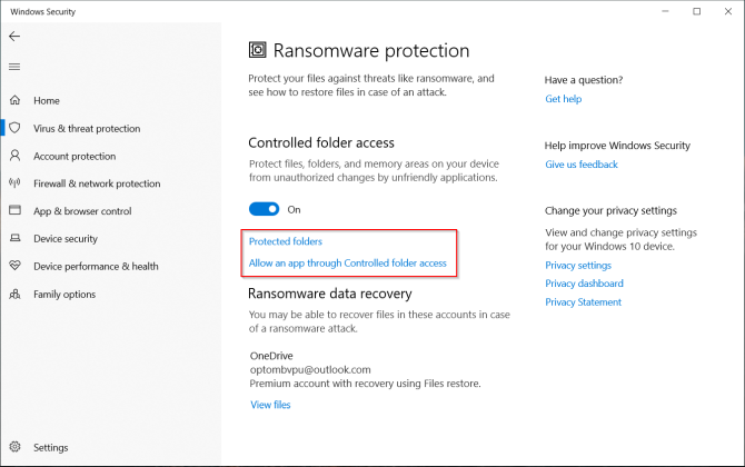 Ransomware-Schutz in Windows Defender