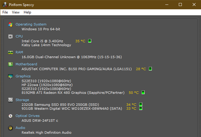 Speccy PC-Spezifikationen