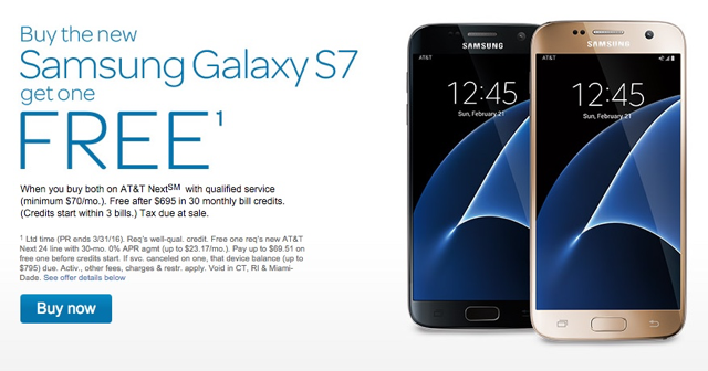 Kaufen Sie ein Galaxy S7 oder S7 Edge bei AT & T Weiter und erhalten Sie ein weiteres gratis! Samsung kaufen Sie eine bekommen eine gratis 1b