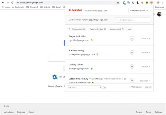 Hunter Google Chrome-Erweiterung