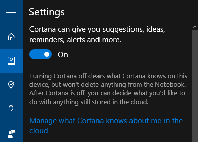 Windows 10 Cortana-Einstellungen