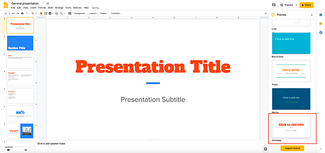 So erstellen Sie eine Präsentation Google Slides Ändern des Themas