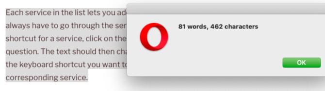 Ausgabe des Wortzählerdienstes in Opera unter macOS