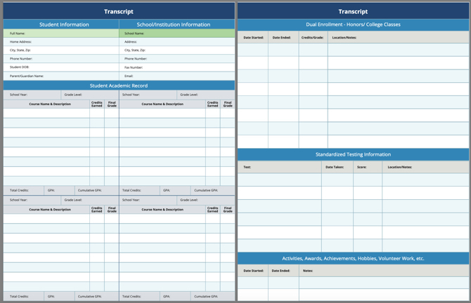 Homeschool Transcript Template