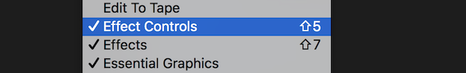 Effektsteuerungsmenü von Premiere Pro