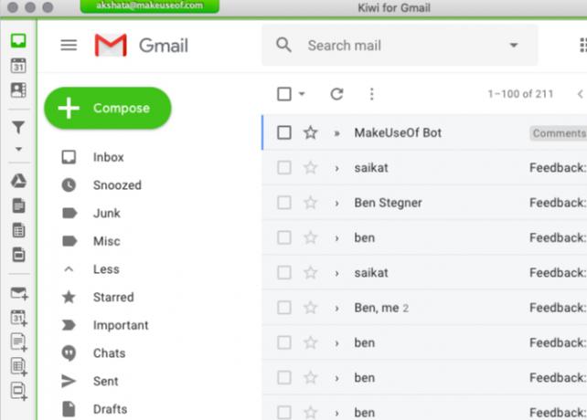 Kiwi für die Standard-Posteingangsoberfläche von Google Mail auf dem Mac