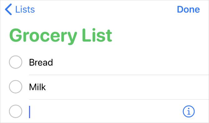 Einkaufsliste in der Erinnerungs-App auf dem iPhone