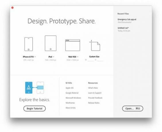 Adobe XD-Startoptionen