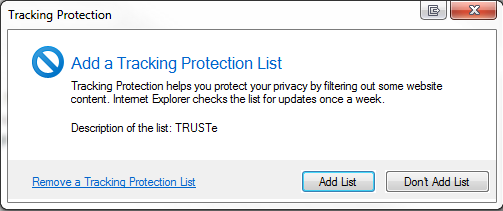 Fügen Sie eine Tracking-Schutzliste hinzu