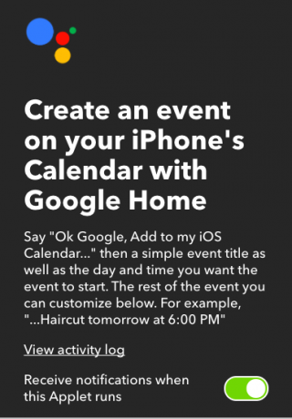 Hinzufügen von Ereignissen zu Ihrem iOS-Kalender mithilfe der Google Voice-Befehle IFTTTGoogleHome