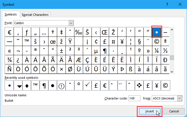 Wählen Sie im Dialogfeld Symbol in Excel eine Kugel aus