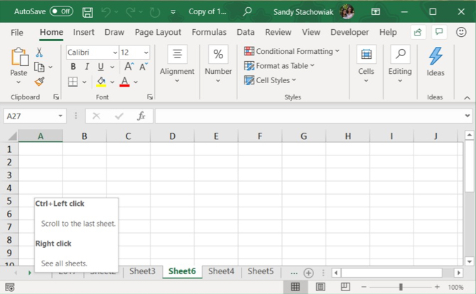 Excel-Bildlaufregisterkarten - Pfeile