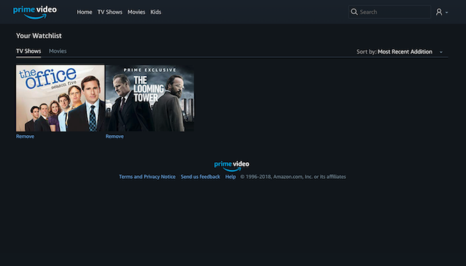 Amazon Prime Video Watchlist