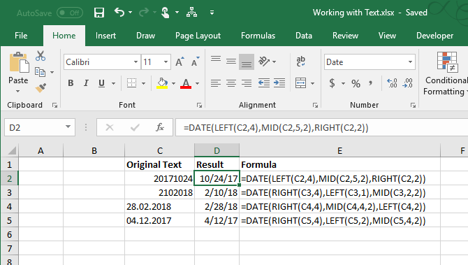 Excel-Textfunktionen - Konvertieren Sie Text in Datumsangaben