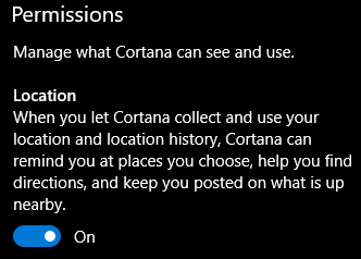 Windows 10 Cortana Lage