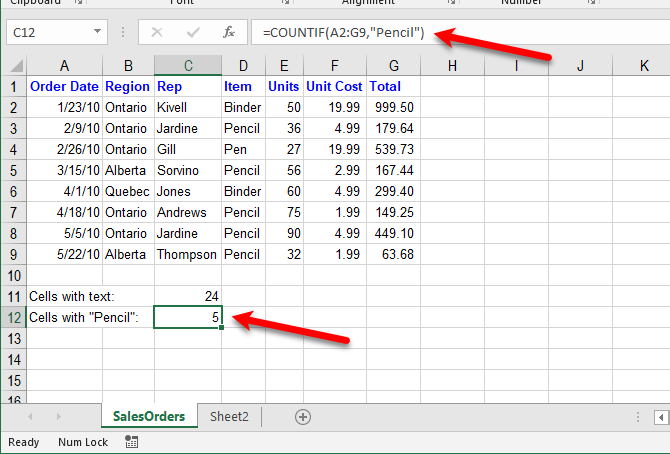 Excel-Textfunktionen - Zählen Sie Zellen mit spezifischem Text