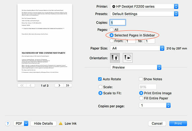 Erstellen, Zusammenführen, Teilen und Markieren von PDF-Dokumenten auf einem Mac Drucken ausgewählter Seiten