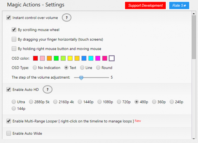 magische Aktionen Youtube-Optionen