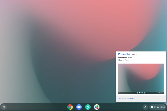 Chrome OS zeigt nach einem Screenshot eine Benachrichtigung an