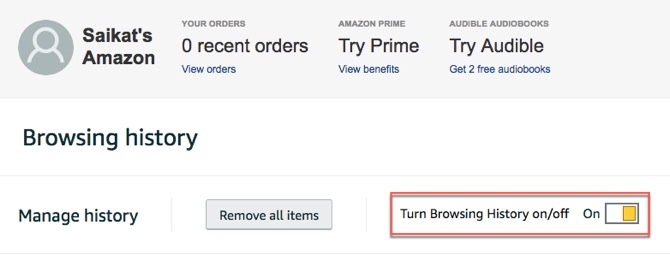 Schalten Sie den Amazon-Browserverlauf aus