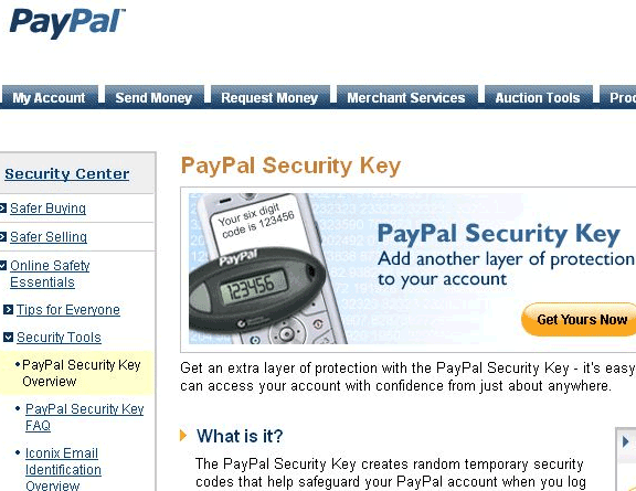 Paypal Sicherheitsschlüssel