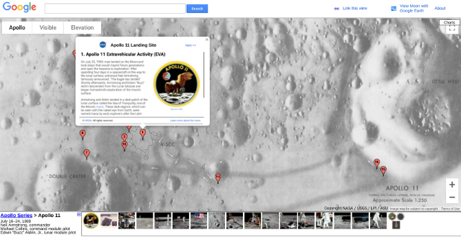 Entdecken Sie mit Google Moon den Weg von Neil Armstrong und Buzz Aldrin auf dem Mond