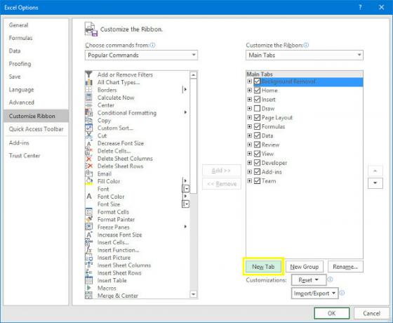 Excel neue Multifunktionsleisten-Registerkarte