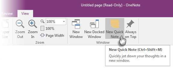 Microsoft OneNote - Neue Kurznotiz