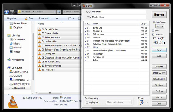 Burrrn - Ein kostenloses Dienstprogramm zum Brennen von Audio-CDs von FLAC, OGG & MP3 & More burnflac