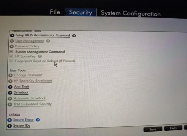 HP Bios Secure Erase