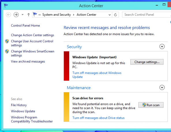 Verwenden Sie Windows-Action-Center, um Probleme zu finden