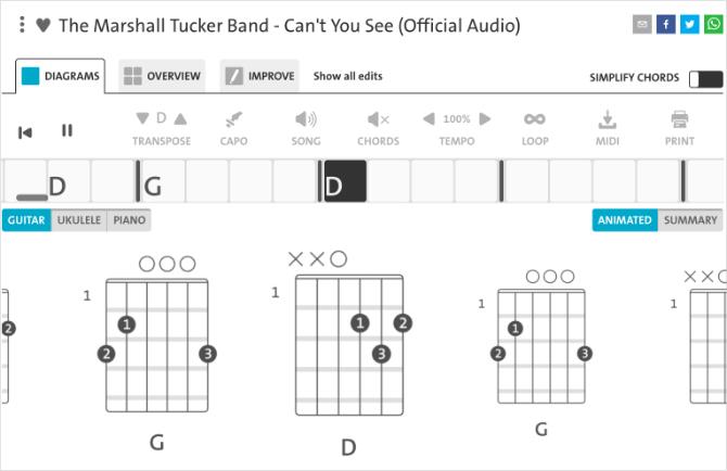 Chordify-Seite mit Can't You See Guitar Chords